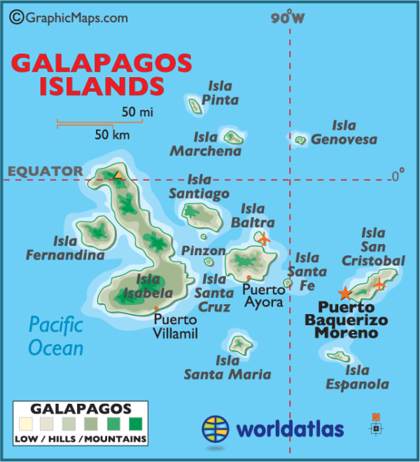 Galápagos tiene 127 islas, islotes y rocas. Crédito: Worldatlas.com